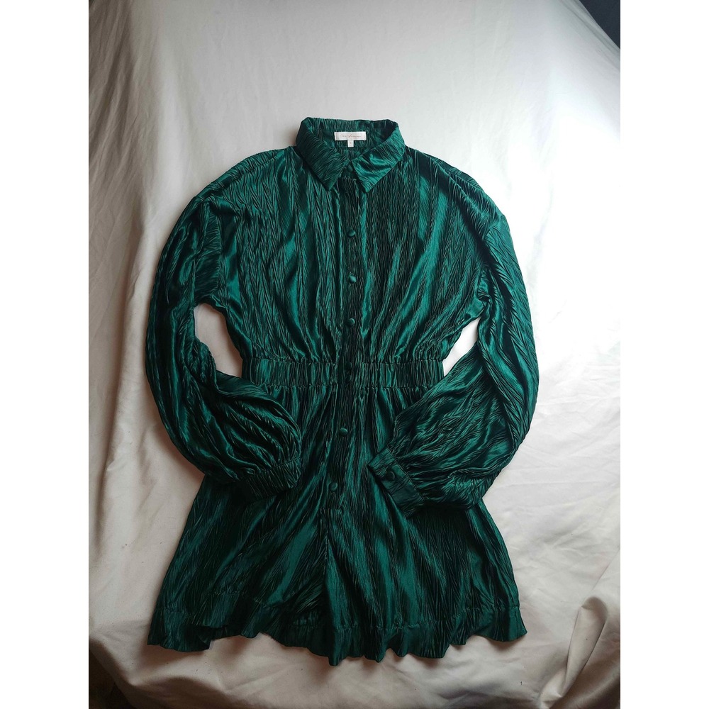 Ces Femme Emerald Green Crinkle Satin Romper Long Sleeve Small Womens‎